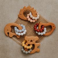 Newborn Baby Toys Wooden Animals Teether Engraved Bead Crafts Ring DIY Crochet Beads Soother Bracelet For Baby Rattle Gifts