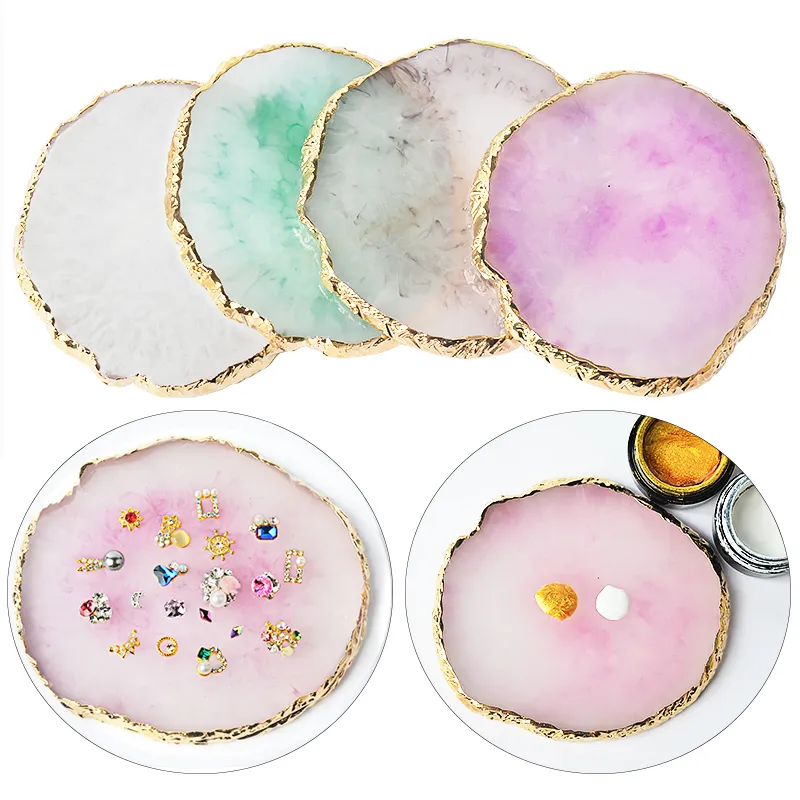 1pc Round Resin Agate Stone Nail Color Palette Gel Polish Pallet Mixing  Drawing Paint Plate Manicure For Nails Art Display Shelf