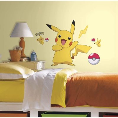 {24อุปกรณ์ตกแต่งบ้าน} สติ๊กเกอร์ตัวเลขอนิเมะโปเกมอนสติกเกอร์ติดผนังของ Pikachu เด็กห้องนอนเด็กอนุบาลวอลล์เปเปอร์ของเล่น DIY PVC