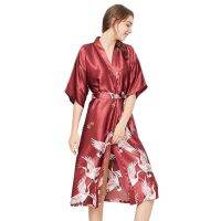 Woman Casual Sexy Polyester Pajamas Women Pajamas The Crane Print Pajamas Robe