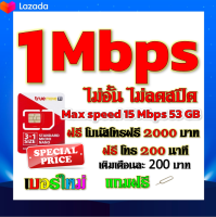 ✅โปรเทพ 1 mbps ไม่อั้นไม่ลดสปีด Max speed 15 mbps มีโทรฟรีทุกเครือข่ายโบนัส2000+200นาที แถมฟรีเข็มจิ้มซิม✅