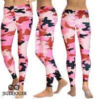 [ใหม่] JIGERJOGER Drop Shipping Pink Camo Print Womens Sweatpants Workout Pants Yoga Leggings Plus Size Outfit Jogging Cycling Tight