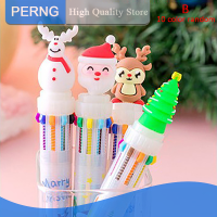 [PERNG] The เครื่องอัดปากกาลูกลื่นลายคริสต์มาสแบบ10สีปากกาน้ำมัน6ปากกามาร์กเกอร์สี1ชิ้น