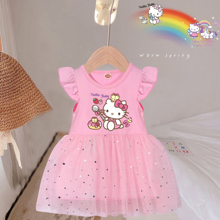 GCDS Kids Pink Printed Hello Kitty Fitted Fit Dress