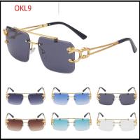 OKL9 ที่ UV400 ไร้กรอบไร้กรอบ โลหะสำหรับตกแต่ง แว่นตาสำหรับแว่นตา แว่นตากันแดดไร้ขอบ แว่นตากันแดดสตีมพังค์ ที่บังแดด เสือชีต้าตกแต่ง