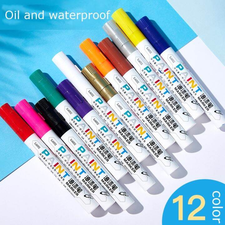 12-color-paint-marker-pen-white-waterproof-car-tyre-tire-tread-cd-metal-permanent-paint-marker-oily-diy-art-marker-pen