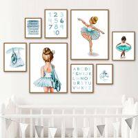 【Love ballet】บัลเล่ต์สาวเต้นรำรองเท้าจำนวนตัวอักษร Nursery Wall Art ภาพวาดผ้าใบ Nordic โปสเตอร์และพิมพ์ภาพผนัง Kids Room Decor