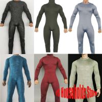 1/6 Men Solider Black Muscular Body Tight Elastic Bodysuit Round Neck Long Sleeves Even Feet Jumpsuits Fit 12 Male Muscle Body