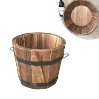 Frog Decor Farmhouse Flower Basket Wooden Barrel Wooden Seedlings Planter Bamboo Wooden Pots Whiskey Barrels Bucket