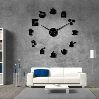 DIY Modern Design Kitchen Wall Clock 3D Coffee Cup Shape Acrylic Home Clocks For Dinner Room Decor Mirror Silent Horologe