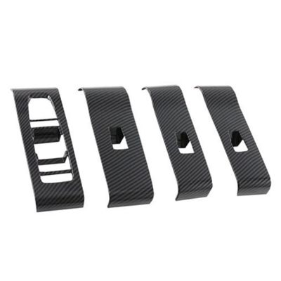 4Pcs Carbon Fiber Pattern Car Window Control Panel Cover Door Lock Switch Trim Stickers for BYD 2022 Yuan PLUS RHD ABS
