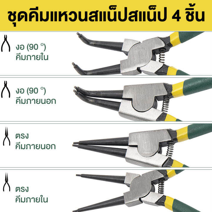 จัดส่งจากกรุงเทพฯ-คีม-4ชิ้น-คีมถ่าง-หุบ-แหวนปากตรง-คีมถ่างตรง-ถ่างงอ-หนีบตรง-หนีบงอ-อเนกประสงค์-ขนาด-7นิ้ว-ชุดคีม