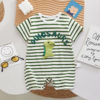 Baby clothes take clothing stripe dinosaur baby romper suit dress with婴幼儿衣服爬爬服条纹小恐龙宝宝衣服短袖装婴儿连体衣sy4711