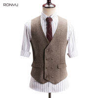 Mens V-Neck Collar Suit Vest Business Casual Waistcoat Underwear Double-breasted Fashion Blazer Top for Men MJ01