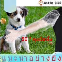 Long Disposable Gloves 50 ชิ้น/ถุงพลาสติกทิ้งถุงมือแขนยาวสำหรับสัตว์เลี้ยงในฟาร์มการตรวจสอบสัตวแพทย์