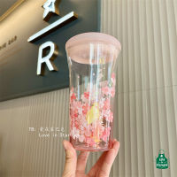 Starbuck Cup 2022 Spring New Gradient Pink Cherry Blossom Elegant Bird Song Flower Fragrant Glass Cup