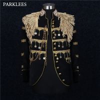 Mens Gold Tassels Court Prince Stylish Suit Jacket Brand Stand Collar Slim Fit Steampunk Gothic Vintage Uniform Costume Homme