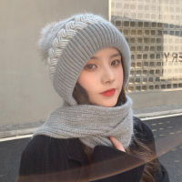 Korean Version Scarf Integrated Womens Scarf Hat Cycling Warm Hat Ear Protection Plush Knitted Hat Thickened Winter Hat