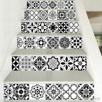 【LZ】☫  6pcs/set Black   White Stair Stickers Staircase Steps Floor Wall Sticker Home Decor Self-adhesive Waterproof Wallpaper