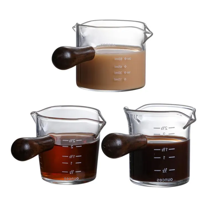 Shot Glasses Wood Handle Double Mouth Milk Cup Double Spouts Espresso