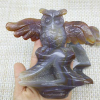 Chakra Healing Products คริสตัลควอตซ์ธรรมชาติแกะสลัก Agate Druzy Owl รูปปั้นสำหรับตกแต่งบ้าน