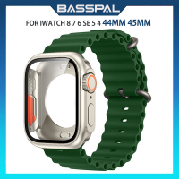 เคสครอบเต็ม BassPal + สายซิลิโคนสำหรับสายคาด Apple Watch 8 7 6 SE 5 4 45มม. 44มม. 40มม. 41มม. อัปเกรดรูปลักษณ์อัปเกรดสายรัดยางฟิล์มป้องกัน49มม.