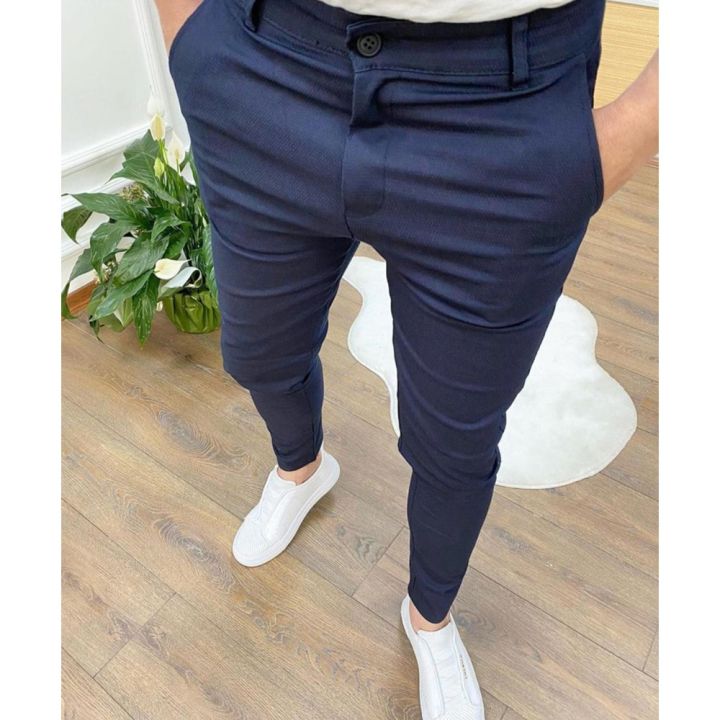 Amazon.com: NOGOQU Mens Slim Fit Dress Pants Fashion Striped Pencil Long  Pants Flat-Front Skinny Twill Pants Stretch Waist Business Pants (Blue, L)  : Clothing, Shoes & Jewelry