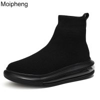 Moipheng Women Boots Spring Autumn Cushioning Ankle Boots Black Platform Shoes Fashion Female Slip on Flat with Sock Shoes