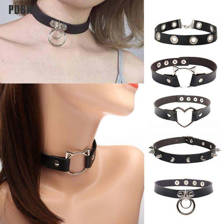 พังก์ร็อคโกธิคหนัง Pu หัวใจรอบเข็ม Rivet คอ S Uldded Choker สร้อยคอเครื่องประดับร่างกายของขวัญ 5615