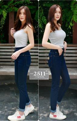 👖2511 Vintage Denim Jeans by Araya กางเกงยีนส์ ผญ กางเกงยีนส์เอวสูง ทรงบอยสลิม ช่วงขาเล็ก แบบเรียบ สียีนส์เข้มสวยจริงๆทรงสวยมาก สาวๆไม่ควรพลาด ผ้าไม่ยืด