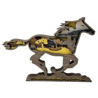 Wooden Horse Decor 3D Forest Animal Wood Crafts Animal Ornament Crafts Add Natural Flavor To Home Creative Hollow Desktop