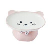 ?Hot-selling cat bowl ceramic double bowl for young cats oblique mouth protection cervical spine high cat food bowl cute large diameter anti-tipping cat food bowl