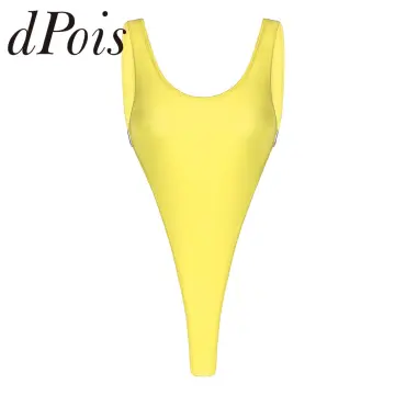 DPOIS Women's Stretchy High Cut Thong Monokini Swimwear Bodysuit Leotard  Lavender One Size