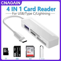 CNAGAIN 4-In-1การ์ดรีดเดอร์ USB OTG SD Micro การ์ดความจำอะแดปเตอร์สำหรับ Type C/lightninglaptop PC Ipone/android เครื่องอ่านบัตรสมาร์ทการ์ด