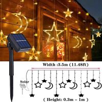 Waterproof Star Moon Solar Power String Lights Outdoor Garden Lamp Christmas Garland LED Fairy Light Curtain 8Mode Patio Festoon