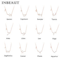 INBEAUT 100 925 Sterling Silver Rose Gold 12 conslations Libra Aries Zircon Sagittarius Pisces Pendant Necklaces for Women