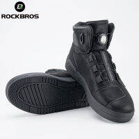 ROCKBROS รองเท้าสนีกเกอร์ขี่รองเท้าขี่รถจักรยานยนต์สำหรับผู้ชาย,รองเท้ามอเตอร์ไซด์หุ้มข้อป้องกันตัวหมุนเปิดปิดเข็มขัดอากาศยานกันลื่นหนาตัดตรงกลางแผ่นเกียร์มอเตอร์ไซด์