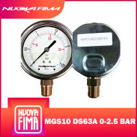 "NUOVA FIMA" PRESSURE GAUGE 2.5" 0-2.5 BAR (36PSI) | เกจวัดแรงดัน หน้าปัด 2.5" เกลียวทองเหลืองออกล่าง 1/4" NPT + น้ำมัน