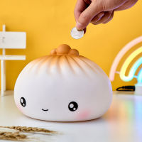 Cute Piggy Bank Home Decor Bun Money Bank White Bun Round Pvc Ornaments Living Room Bedroom Home Storage Kids Birthday Gift