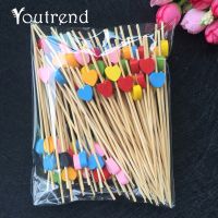 100pcs/Lot Bamboo Heart Craft Food Skewers Fruit Toothpick Dessert Cocktail Birthday Decorative Party Supplies