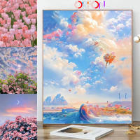 painting by numbers ภาพระบายสีตามตัวเลข ขนาด 30X40 ซม ของขวัญ DIY ไม่ขึ้นเฟรม คอลเลกชันดอกไม้