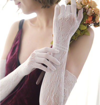 รุ่นฤดูใบไม้ผลิและฤดูร้อน 3801 มาส์กหน้าสำหรับผู้หญิงถุงมือถักเนื้อแขนลูกไม้กลวงยาวเซ็กซี่