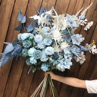 【cw】 Artificial Fog blue Wedding silkPlasticFlower Arrangement Color SimulationChristmaHouseAccessor