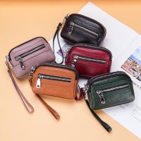 Genuine Leather Women Mini Wallet Double Zipper Coin Purse Cute Small Clutch Bag Luxury Designer Multi-Functional Card Holder