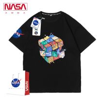 เสื้อยืดแขนสั้น คอกลม ผ้าฝ้าย พิมพ์ลาย Nasa Rubiks Cube สวมใส่สบาย แฟชั่นสําหรับสตรี