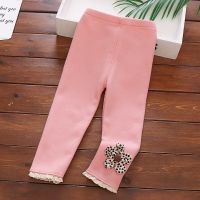 [COD] Girls fleece leggings foreign style big flower childrens all-in-one outerwear autumn and winter baby girl lace trousers