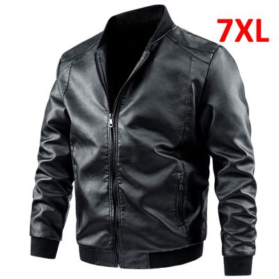 ZZOOI Plus Size 6XL 7XL PU Jacket Men Leather Coat Casual Motorcycle Biker Coat Solid Color Leather Jackets Male Big Size 6XL 7XL