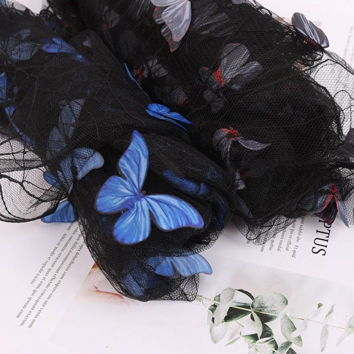 ผ้าใยขัดเพชรแบบ-diy-ผ้าใยแมงมุมผีเสื้อสั่งดอกไม้สีดำลูกไม้ตาข่ายปักลายระบายอากาศได้ดีสีขาว