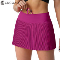 CUGOAO Women Rose Red Pleated Tennis Skorts Solid Fashion y Golf Badminton Fitness Skirts with Pocket Female Gym Sportswear