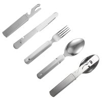 5pcs in 1 Set Portable Utensils Cutlery Set 5-Piece Including Knife Fork Spoon Stainless Steel Flatware Set for Travel Camping ( Flatware Sets